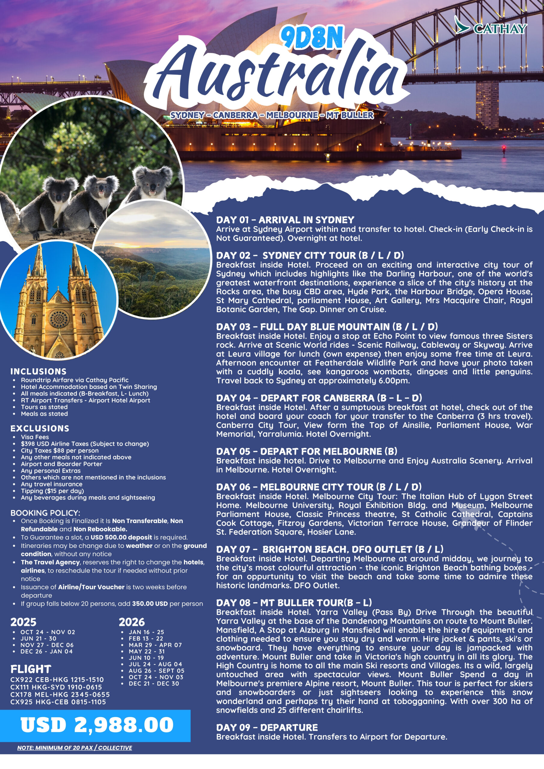27 9D8N Sydney Canberra Melbourne Mt. Buller UX RT Oct2025Dec2026